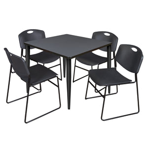 Kahlo Square Breakroom Table and Chair Package, 36" Square Kahlo Tapered Leg Breakroom Table with 4 Zeng Stack Chairs