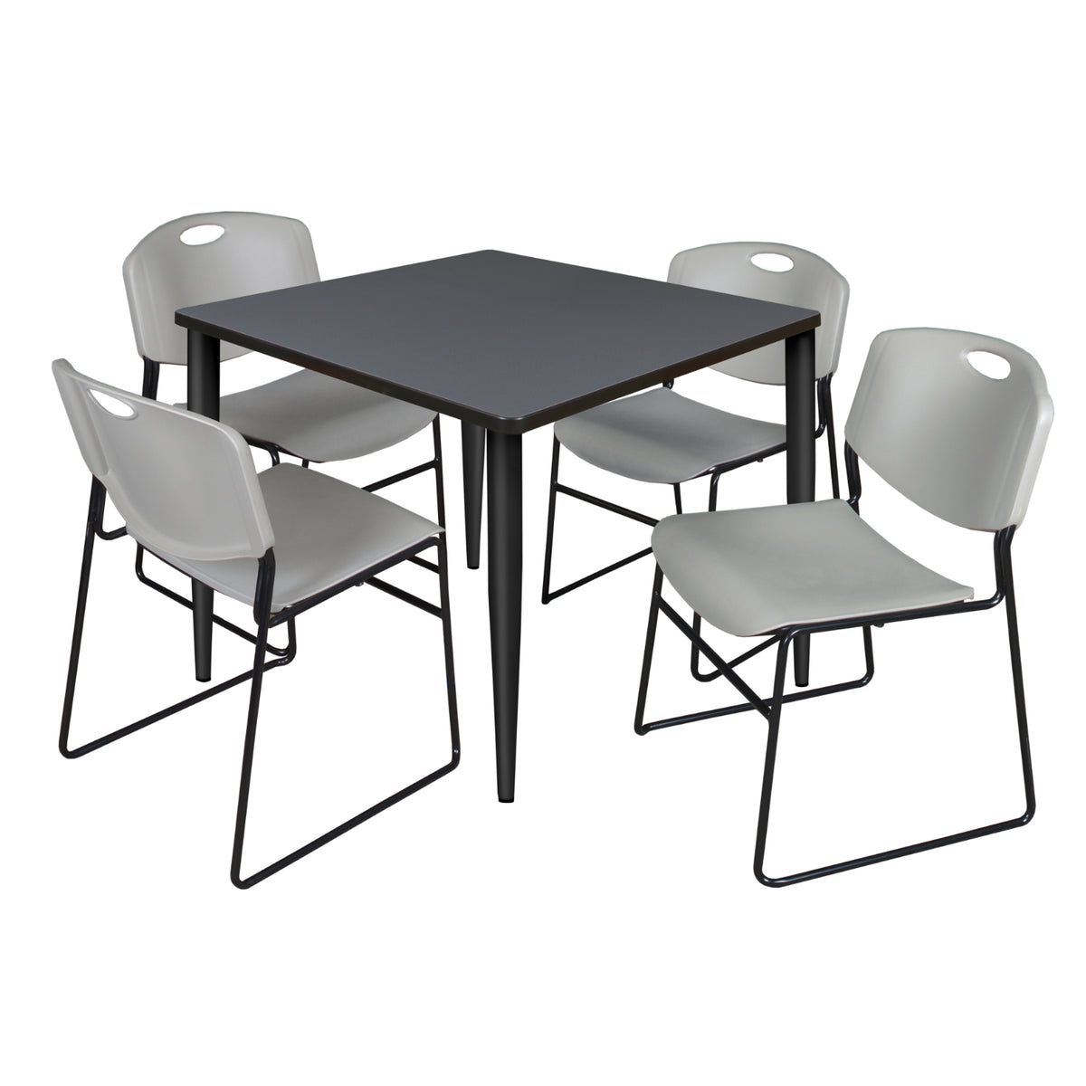 Kahlo Square Breakroom Table and Chair Package, 36" Square Kahlo Tapered Leg Breakroom Table with 4 Zeng Stack Chairs