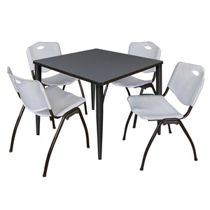 Kahlo Square Breakroom Table and Chair Package, 36" Square Kahlo Tapered Leg Breakroom Table with 4 "M" Stack Chairs