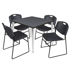 Kahlo Square Breakroom Table and Chair Package, 36" Square Kahlo Tapered Leg Breakroom Table with 4 Zeng Stack Chairs