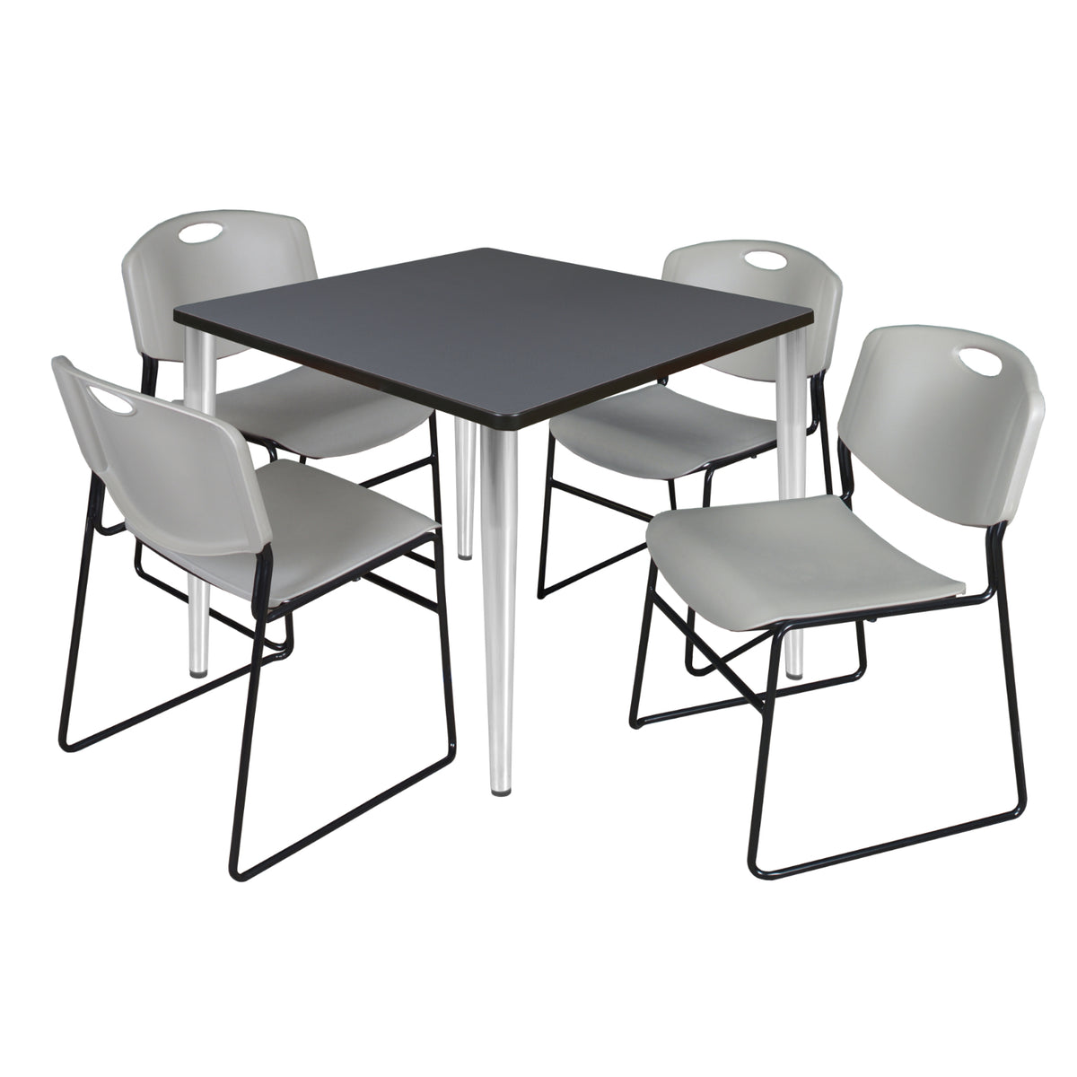 Kahlo Square Breakroom Table and Chair Package, 36" Square Kahlo Tapered Leg Breakroom Table with 4 Zeng Stack Chairs