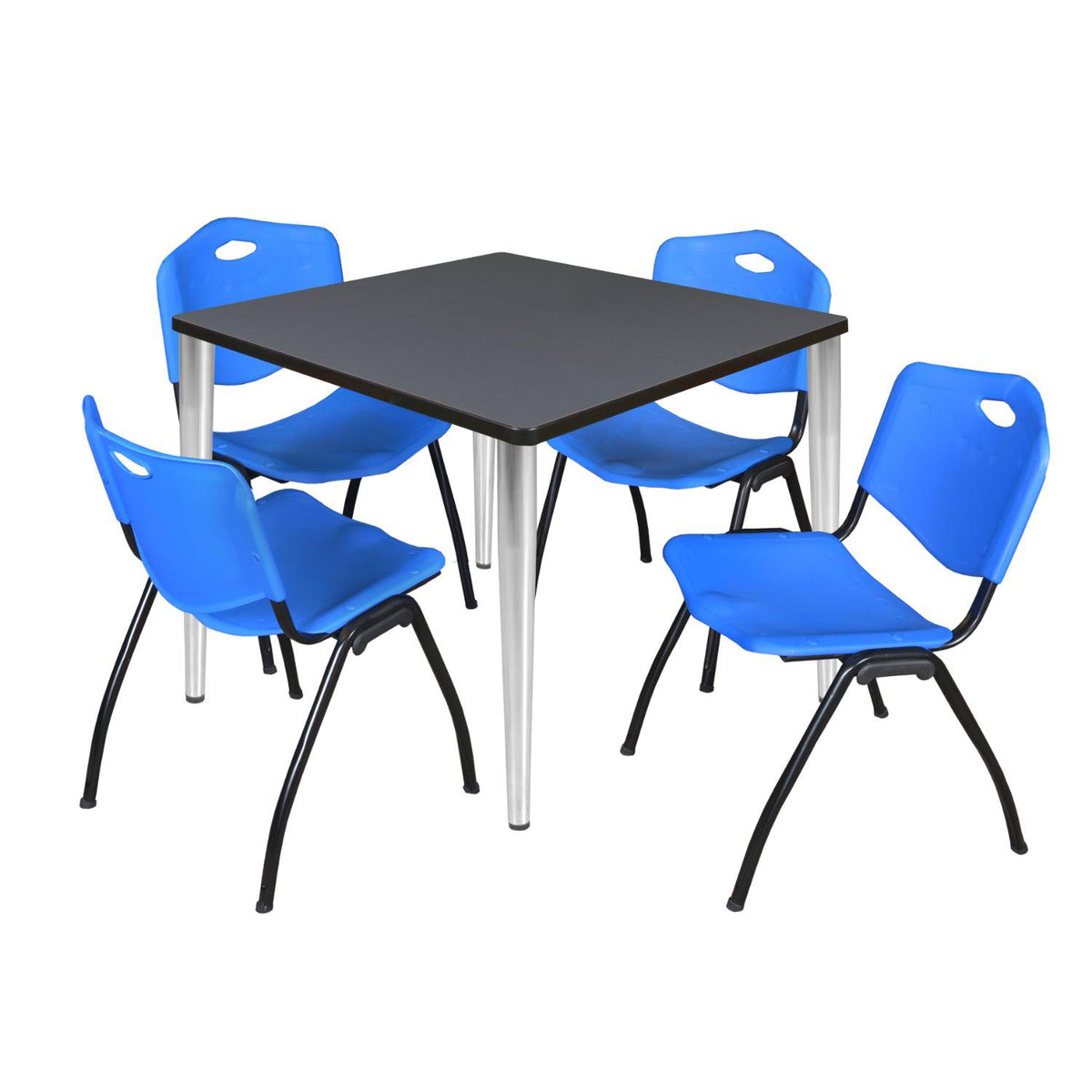 Kahlo Square Breakroom Table and Chair Package, 36" Square Kahlo Tapered Leg Breakroom Table with 4 "M" Stack Chairs