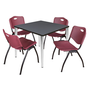 Kahlo Square Breakroom Table and Chair Package, 36" Square Kahlo Tapered Leg Breakroom Table with 4 "M" Stack Chairs