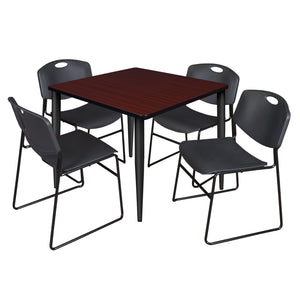 Kahlo Square Breakroom Table and Chair Package, 36" Square Kahlo Tapered Leg Breakroom Table with 4 Zeng Stack Chairs