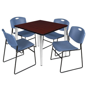 Kahlo Square Breakroom Table and Chair Package, 36" Square Kahlo Tapered Leg Breakroom Table with 4 Zeng Stack Chairs