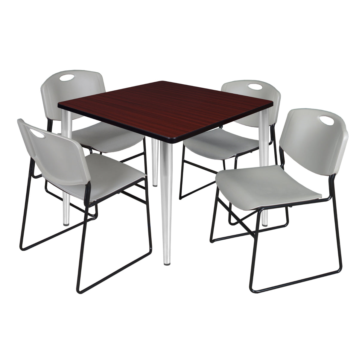 Kahlo Square Breakroom Table and Chair Package, 36" Square Kahlo Tapered Leg Breakroom Table with 4 Zeng Stack Chairs