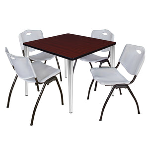 Kahlo Square Breakroom Table and Chair Package, 36" Square Kahlo Tapered Leg Breakroom Table with 4 "M" Stack Chairs