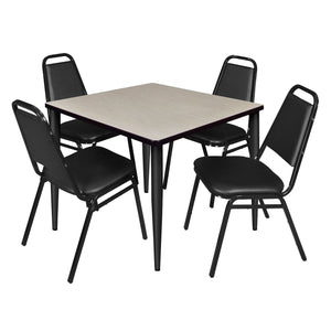 Kahlo Square Breakroom Table and Chair Package, 36" Square Kahlo Tapered Leg Breakroom Table with 4 Restaurant Stack Chairs