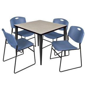 Kahlo Square Breakroom Table and Chair Package, 36" Square Kahlo Tapered Leg Breakroom Table with 4 Zeng Stack Chairs