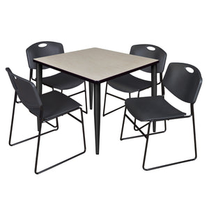 Kahlo Square Breakroom Table and Chair Package, 36" Square Kahlo Tapered Leg Breakroom Table with 4 Zeng Stack Chairs