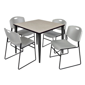 Kahlo Square Breakroom Table and Chair Package, 36" Square Kahlo Tapered Leg Breakroom Table with 4 Zeng Stack Chairs