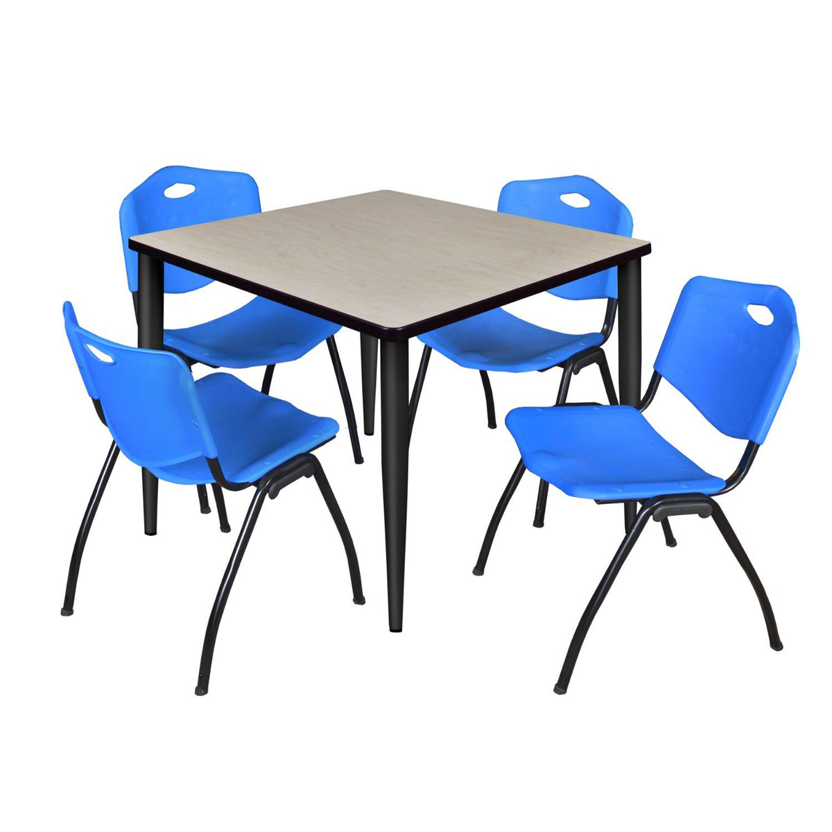 Kahlo Square Breakroom Table and Chair Package, 36" Square Kahlo Tapered Leg Breakroom Table with 4 "M" Stack Chairs