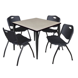 Kahlo Square Breakroom Table and Chair Package, 36" Square Kahlo Tapered Leg Breakroom Table with 4 "M" Stack Chairs