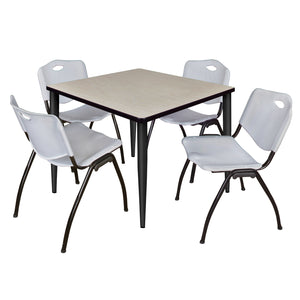 Kahlo Square Breakroom Table and Chair Package, 36" Square Kahlo Tapered Leg Breakroom Table with 4 "M" Stack Chairs