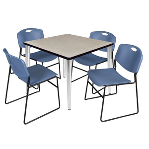 Kahlo Square Breakroom Table and Chair Package, 36" Square Kahlo Tapered Leg Breakroom Table with 4 Zeng Stack Chairs