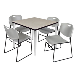 Kahlo Square Breakroom Table and Chair Package, 36" Square Kahlo Tapered Leg Breakroom Table with 4 Zeng Stack Chairs