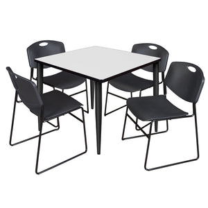 Kahlo Square Breakroom Table and Chair Package, 36" Square Kahlo Tapered Leg Breakroom Table with 4 Zeng Stack Chairs