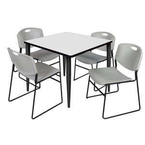 Kahlo Square Breakroom Table and Chair Package, 36" Square Kahlo Tapered Leg Breakroom Table with 4 Zeng Stack Chairs