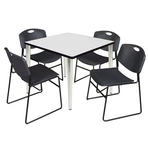 Kahlo Square Breakroom Table and Chair Package, 36" Square Kahlo Tapered Leg Breakroom Table with 4 Zeng Stack Chairs