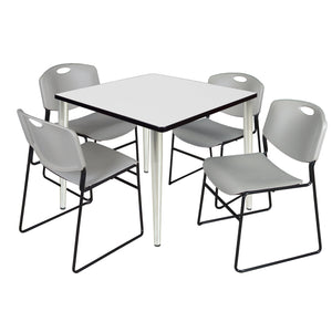 Kahlo Square Breakroom Table and Chair Package, 36" Square Kahlo Tapered Leg Breakroom Table with 4 Zeng Stack Chairs