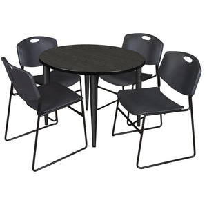 Kahlo Round Breakroom Table and Chair Package, 36" Round Kahlo Tapered Leg Breakroom Table with 4 Zeng Stack Chairs