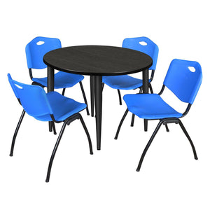 Kahlo Round Breakroom Table and Chair Package, 36" Round Kahlo Tapered Leg Breakroom Table with 4 "M" Stack Chairs