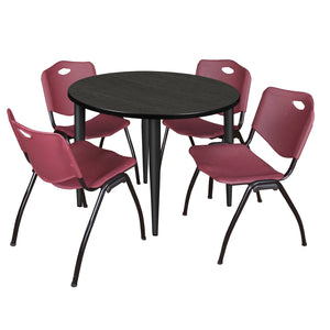 Kahlo Round Breakroom Table and Chair Package, 36" Round Kahlo Tapered Leg Breakroom Table with 4 "M" Stack Chairs