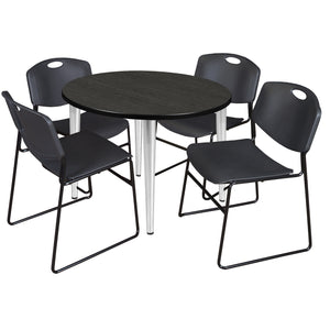 Kahlo Round Breakroom Table and Chair Package, 36" Round Kahlo Tapered Leg Breakroom Table with 4 Zeng Stack Chairs