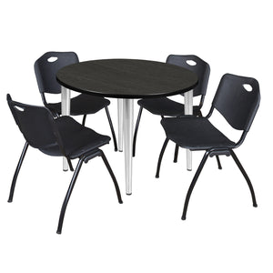 Kahlo Round Breakroom Table and Chair Package, 36" Round Kahlo Tapered Leg Breakroom Table with 4 "M" Stack Chairs