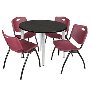 Kahlo Round Breakroom Table and Chair Package, 36" Round Kahlo Tapered Leg Breakroom Table with 4 "M" Stack Chairs