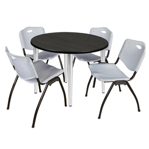 Kahlo Round Breakroom Table and Chair Package, 36" Round Kahlo Tapered Leg Breakroom Table with 4 "M" Stack Chairs