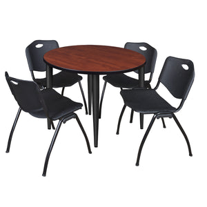 Kahlo Round Breakroom Table and Chair Package, 36" Round Kahlo Tapered Leg Breakroom Table with 4 "M" Stack Chairs