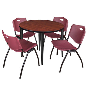 Kahlo Round Breakroom Table and Chair Package, 36" Round Kahlo Tapered Leg Breakroom Table with 4 "M" Stack Chairs