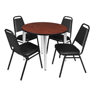 Kahlo Round Breakroom Table and Chair Package, 36" Round Kahlo Tapered Leg Breakroom Table with 4 Restaurant Stack Chairs