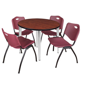 Kahlo Round Breakroom Table and Chair Package, 36" Round Kahlo Tapered Leg Breakroom Table with 4 "M" Stack Chairs