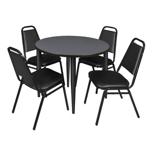 Kahlo Round Breakroom Table and Chair Package, 36" Round Kahlo Tapered Leg Breakroom Table with 4 Restaurant Stack Chairs