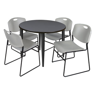 Kahlo Round Breakroom Table and Chair Package, 36" Round Kahlo Tapered Leg Breakroom Table with 4 Zeng Stack Chairs