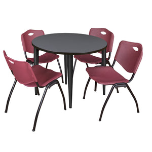 Kahlo Round Breakroom Table and Chair Package, 36" Round Kahlo Tapered Leg Breakroom Table with 4 "M" Stack Chairs