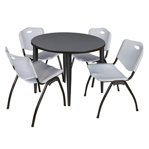 Kahlo Round Breakroom Table and Chair Package, 36" Round Kahlo Tapered Leg Breakroom Table with 4 "M" Stack Chairs