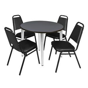 Kahlo Round Breakroom Table and Chair Package, 36" Round Kahlo Tapered Leg Breakroom Table with 4 Restaurant Stack Chairs