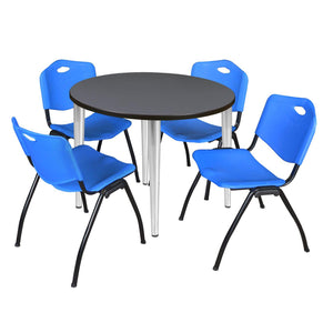 Kahlo Round Breakroom Table and Chair Package, 36" Round Kahlo Tapered Leg Breakroom Table with 4 "M" Stack Chairs