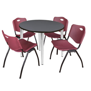 Kahlo Round Breakroom Table and Chair Package, 36" Round Kahlo Tapered Leg Breakroom Table with 4 "M" Stack Chairs