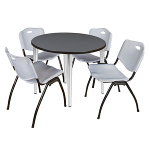 Kahlo Round Breakroom Table and Chair Package, 36" Round Kahlo Tapered Leg Breakroom Table with 4 "M" Stack Chairs