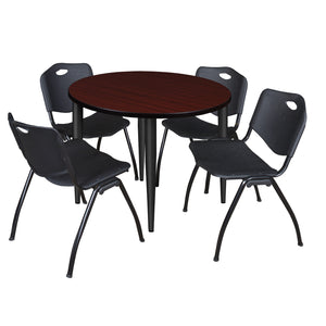 Kahlo Round Breakroom Table and Chair Package, 36" Round Kahlo Tapered Leg Breakroom Table with 4 "M" Stack Chairs