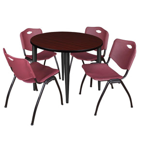 Kahlo Round Breakroom Table and Chair Package, 36" Round Kahlo Tapered Leg Breakroom Table with 4 "M" Stack Chairs