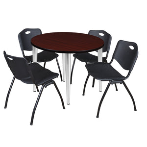 Kahlo Round Breakroom Table and Chair Package, 36" Round Kahlo Tapered Leg Breakroom Table with 4 "M" Stack Chairs