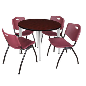 Kahlo Round Breakroom Table and Chair Package, 36" Round Kahlo Tapered Leg Breakroom Table with 4 "M" Stack Chairs