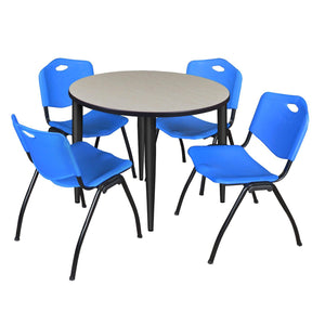 Kahlo Round Breakroom Table and Chair Package, 36" Round Kahlo Tapered Leg Breakroom Table with 4 "M" Stack Chairs