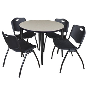 Kahlo Round Breakroom Table and Chair Package, 36" Round Kahlo Tapered Leg Breakroom Table with 4 "M" Stack Chairs