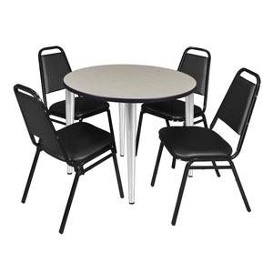 Kahlo Round Breakroom Table and Chair Package, 36" Round Kahlo Tapered Leg Breakroom Table with 4 Restaurant Stack Chairs